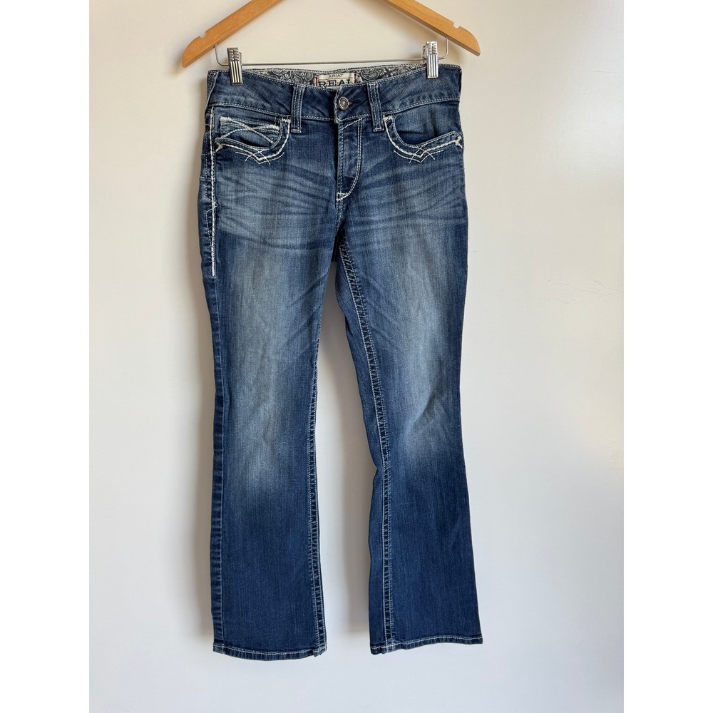 Ariat REAL Denim Jeans 29 R Womens Marine Boot Cut Blue Embroidered Y2K Western
